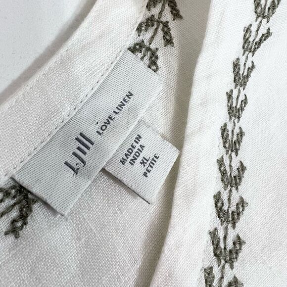 J. Jill Blouse Women's PXL Cross Stitch Embroidery Linen 3/4 Sleeve Top Shirt - Picture 4 of 11